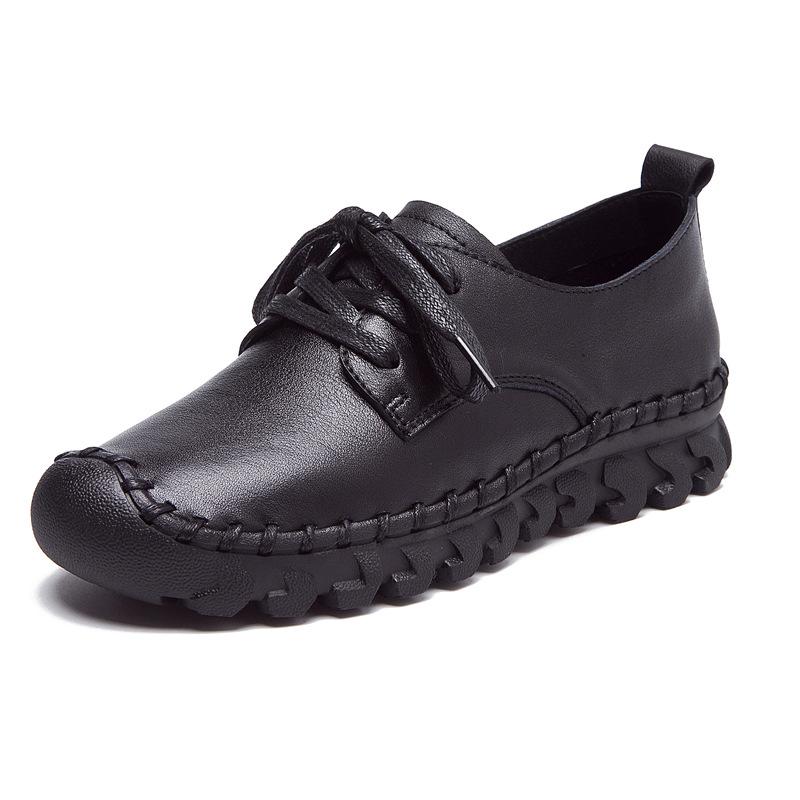 Leather Soft-soled Lace-up Single Shoes Women's New First-layer Cowhide Flat-soled Mother Shoes Casual Shallow Mouth Non-slip Maternity Shoes Summer