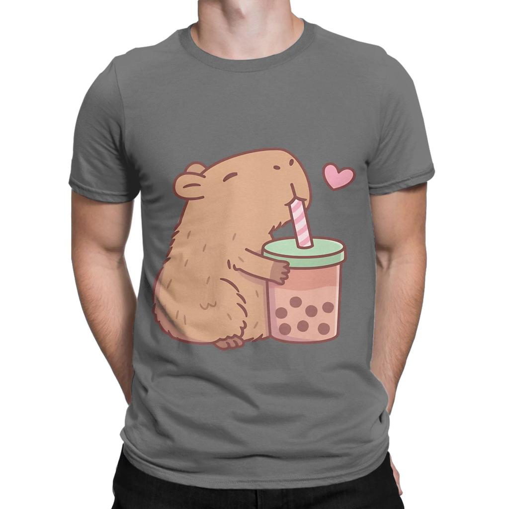 Cute Capybara Loves Bubble Tea Funny 100 Cotton TShirt capybara Tees Tops For Unisex