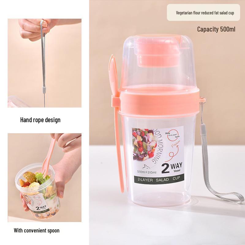 Portable Salad Cup with Fork and Lid - Ideal for Fruit, Vegetables, Oatmeal, and More, Sealed Mason Jar Design
