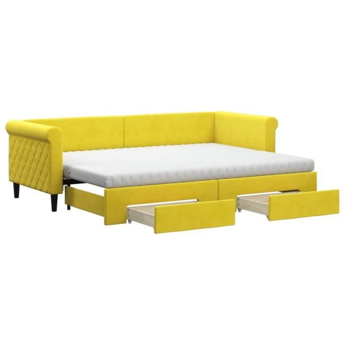 VidaXL Daybed with Trundle and Drawers Yellow 80x200 Cm Velvet 3197841