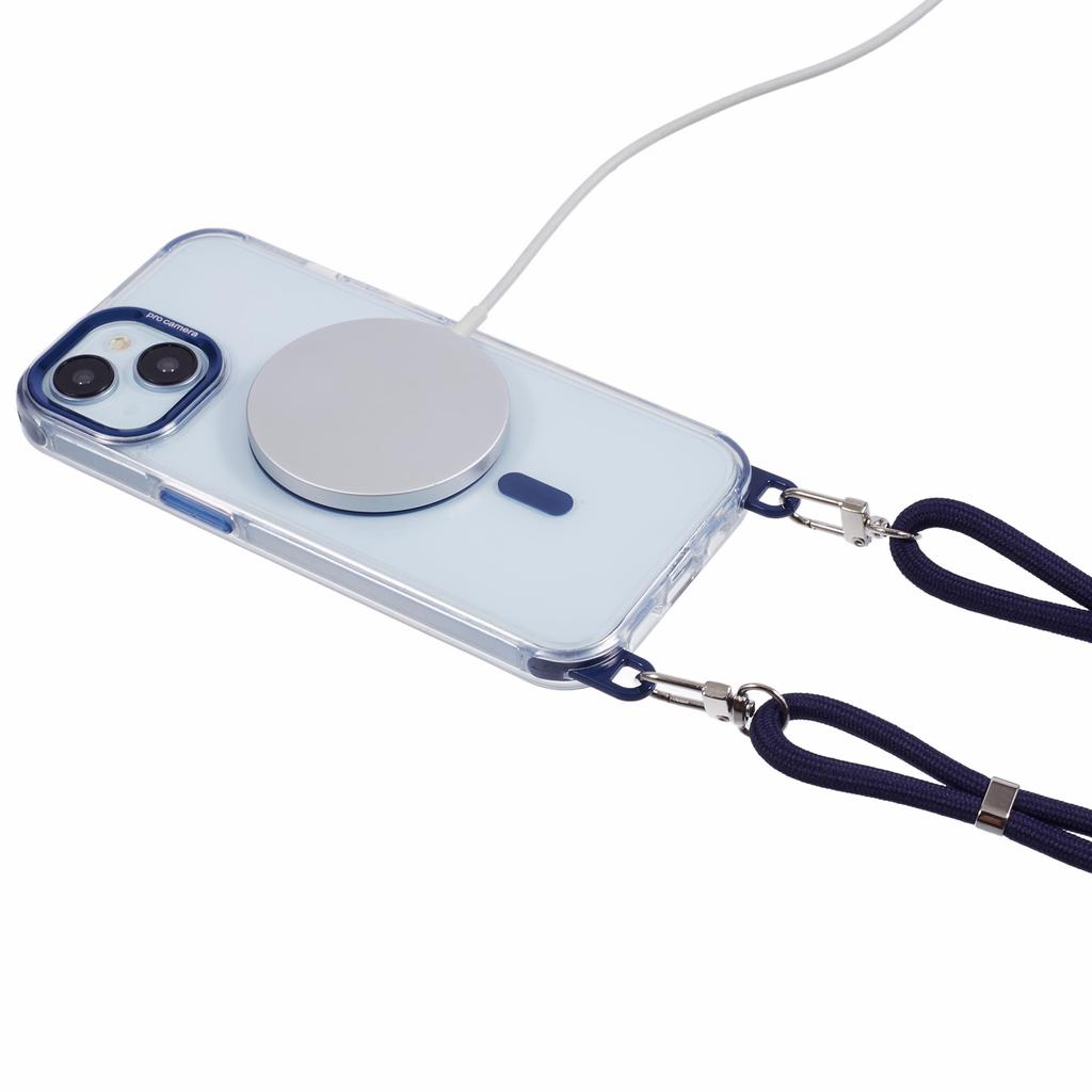 For iPhone 15 Clear Case Compatible with MagSafe Shockproof PC+TPU Phone Cover with Long Lanyard