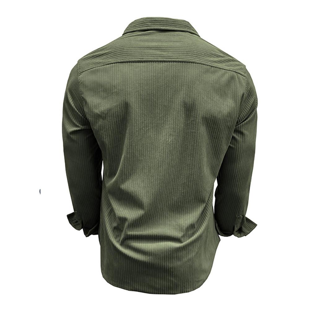 Camicia casual da uomo a maniche lunghe in velluto a coste con colletto alla coreana