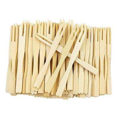 100/200/500Pcs Bamboo Appetizer Forks, 3.5-Inch Disposable Bamboo Forks for Charcuterie Cocktail - Party Wedding Supplies