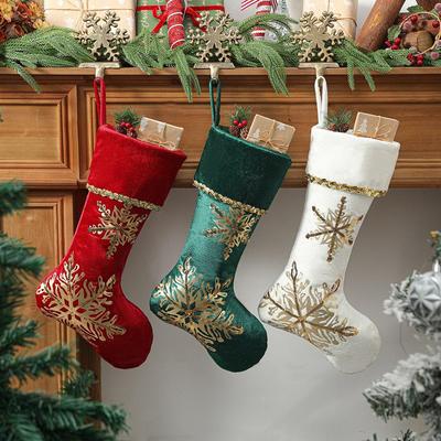Gold-Trimmed Velvet Snowflake Christmas Stocking - Wall-Mounted Holiday Decoration Gift