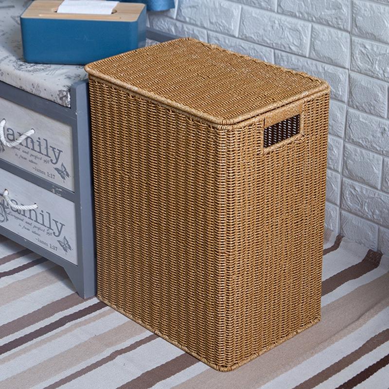 Grote geweven opbergmand met deksel Handgemaakte kleding wasmanden diverse spullen speelgoed container Imitatie rotan kledingbak