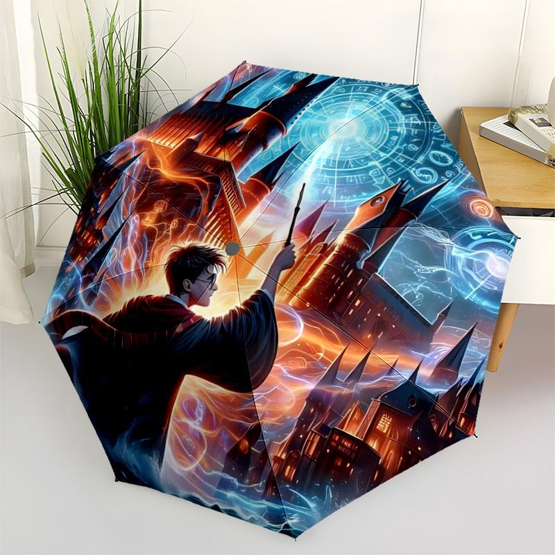 1PC Hogwarts Wizardry Automatic Folding Umbrella - Compact 8-Rib Design, Durable Plastic & Iron,  F010603