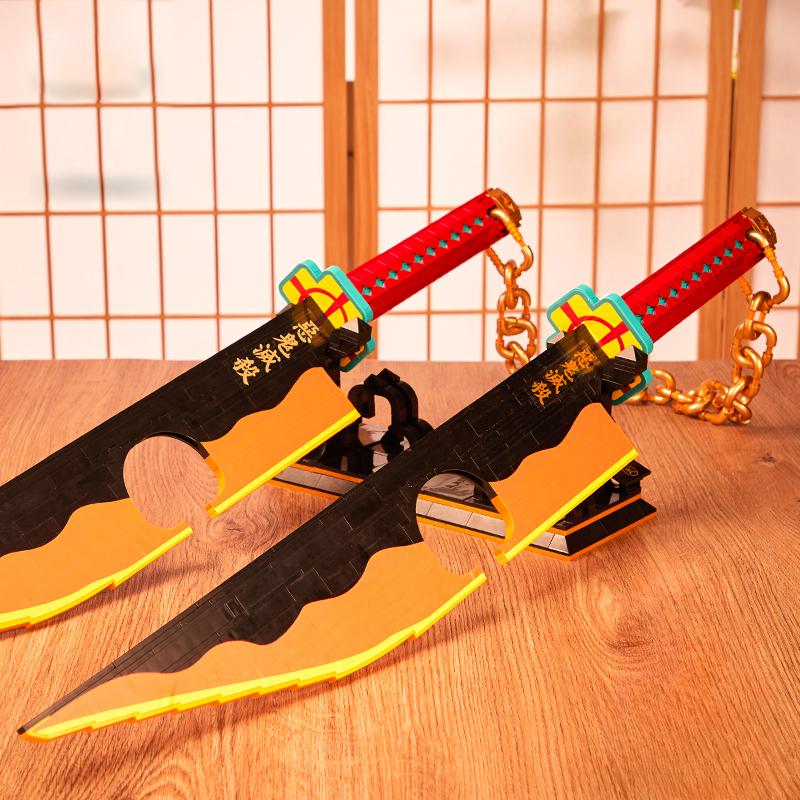 1478PCS Demon Slayer Uzui Tengen Sword Anime Ninja Building Blocks Knife Weapon Toy Katana Model Assemble Bricks Gifts For Kids