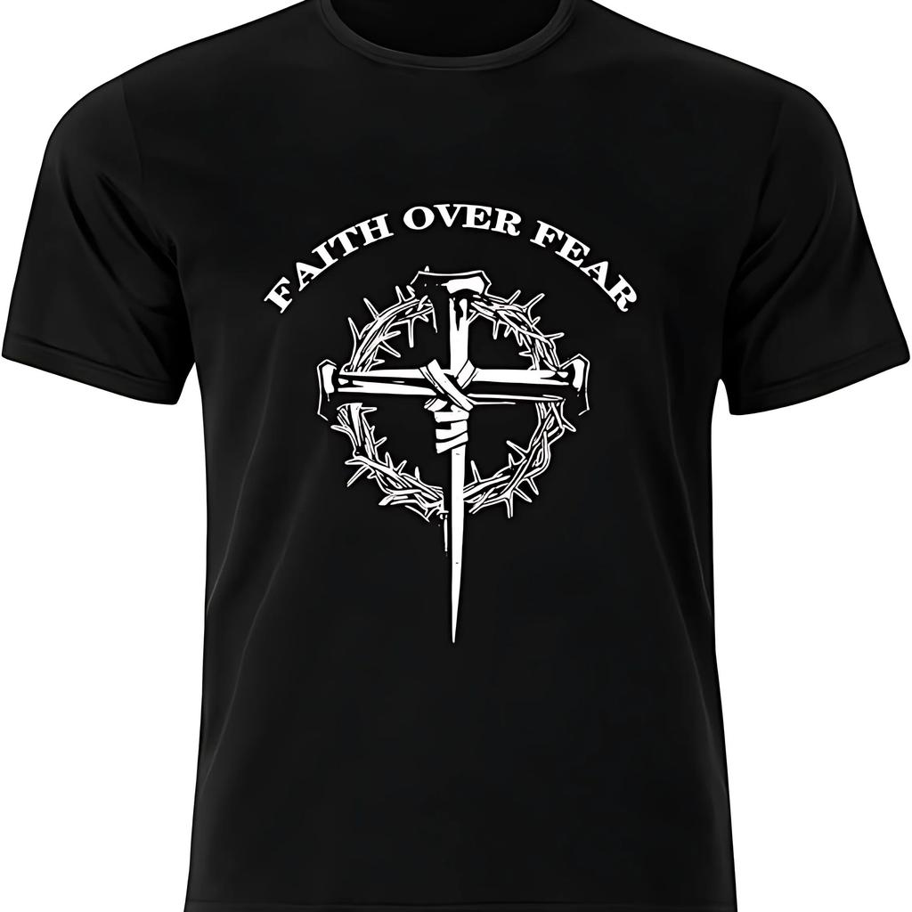 Christian Jesus Graphic Tees T Shirts for Men Faith Over Fear TShirt Funny Gifts for Men lwf 180g