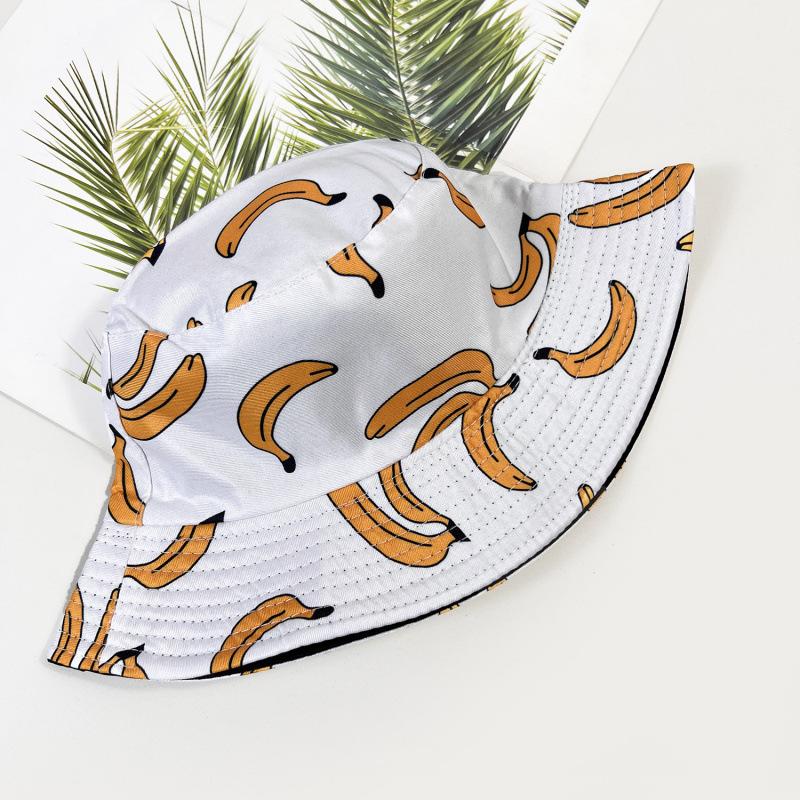 Ladies Spring and Summer Outdoor Sun Hat Banana Pineapple Print Pot Hat Digital Print Bucket Hat Travel Hat
