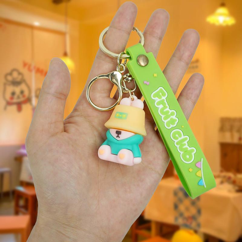 

Adorable Fisherman Cartoon Bear Keychain Cute Rubber Bag Charm For Couples Car Accessory Key зелений
