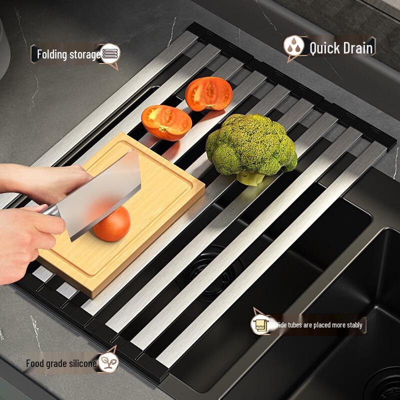 DANLE 304 Stainless Steel Foldable Sink Draining Rack