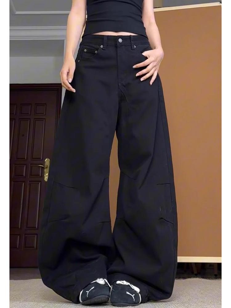 

Plus Size Black Wide-Leg Jeans for Women - New Autumn Loose Fit for Pear Shape, Slimming Straight-Leg Pants 3XL чёрный