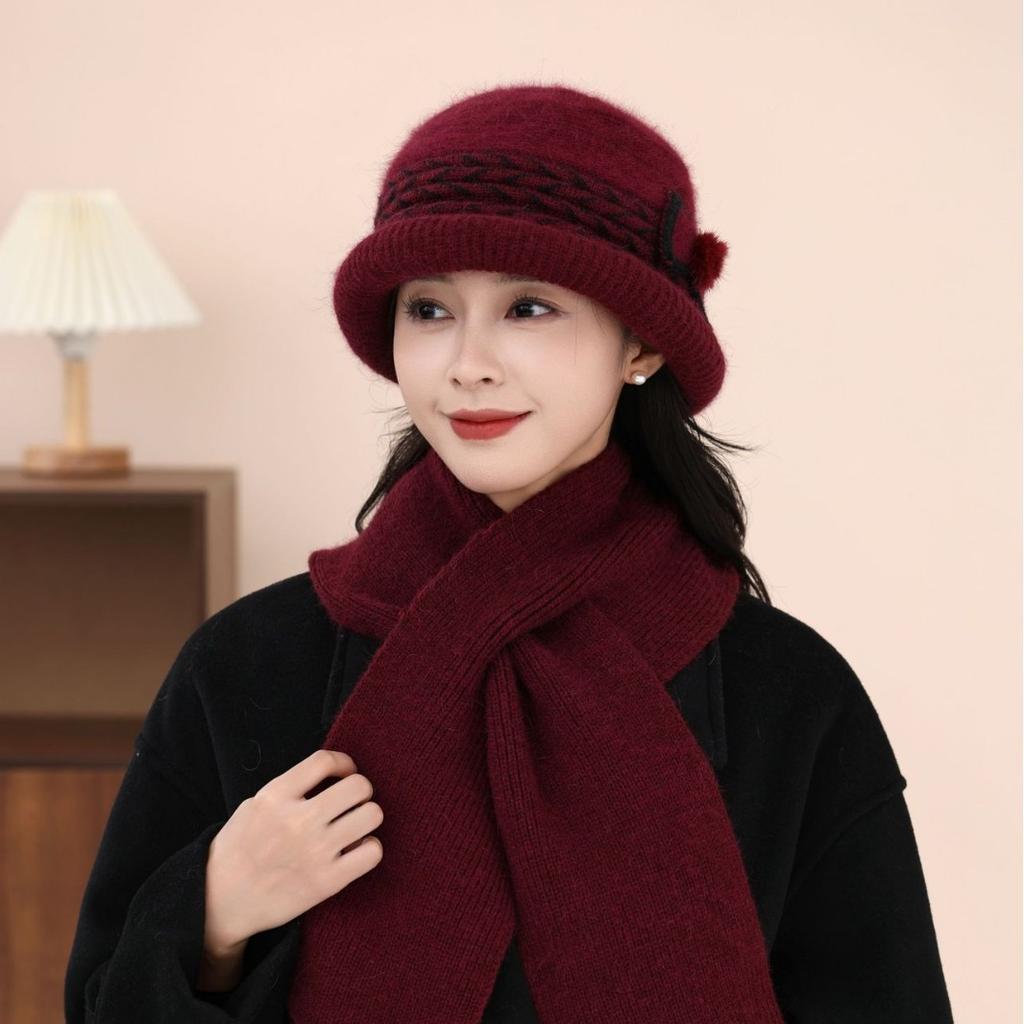 New Winter Pot Hat Rabbit Hair Women Winter Warm Plus Velvet Thickened Wool Knit Hat Fashionable Ear Protection