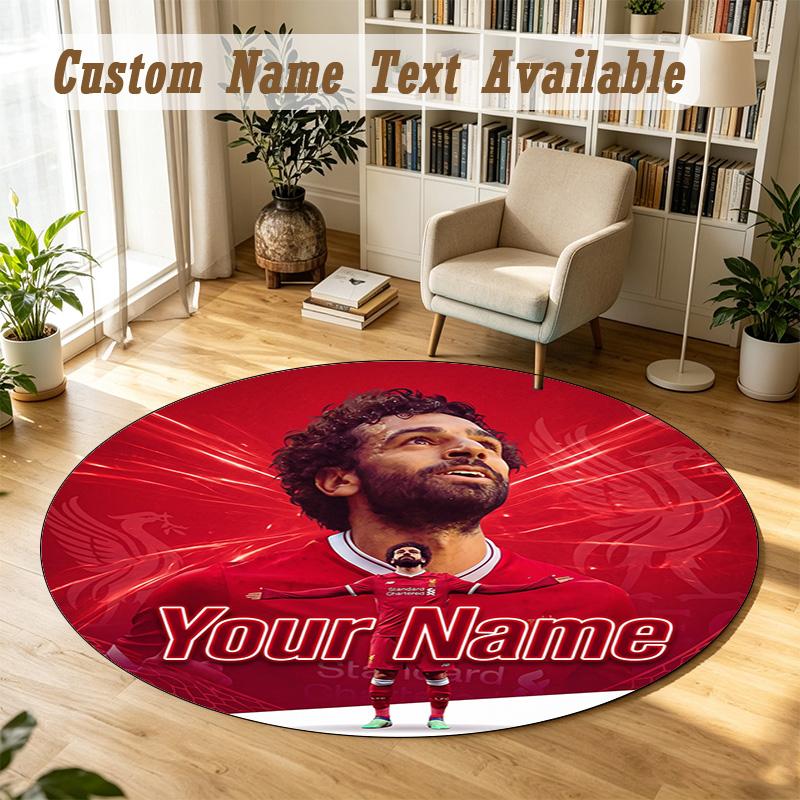 Round Rug Custom NameMohamed Salah Pattern Non Slip Carpet Home Floor Decor