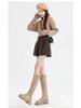 Women's High-Waist A-Line Black Wool Shorts - Autumn/Winter Loose Wide-Leg Booty Shorts, Thin Apricot