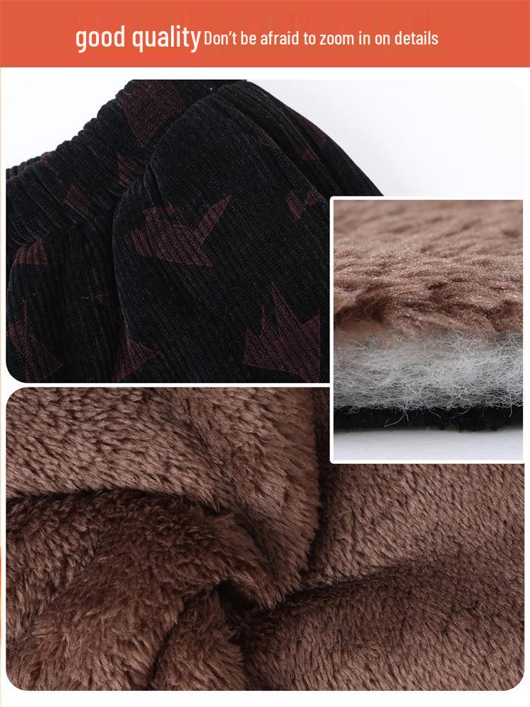 Corduroy Winter Velvet-Lined Trousers for Women - Warm, Straight-Leg, Ideal for Elderly and Middle-Aged.