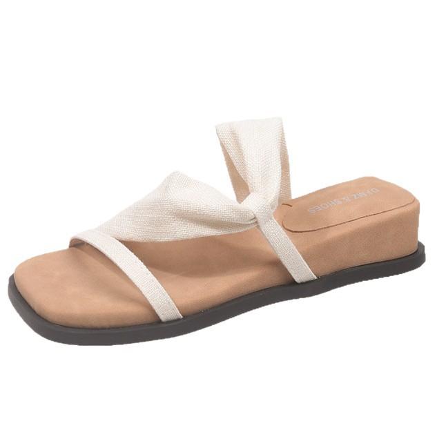 Summer retro vacation slope heel slippers beach open-toed sandals mop fashion versatile thick-soled cover toe cool slippers