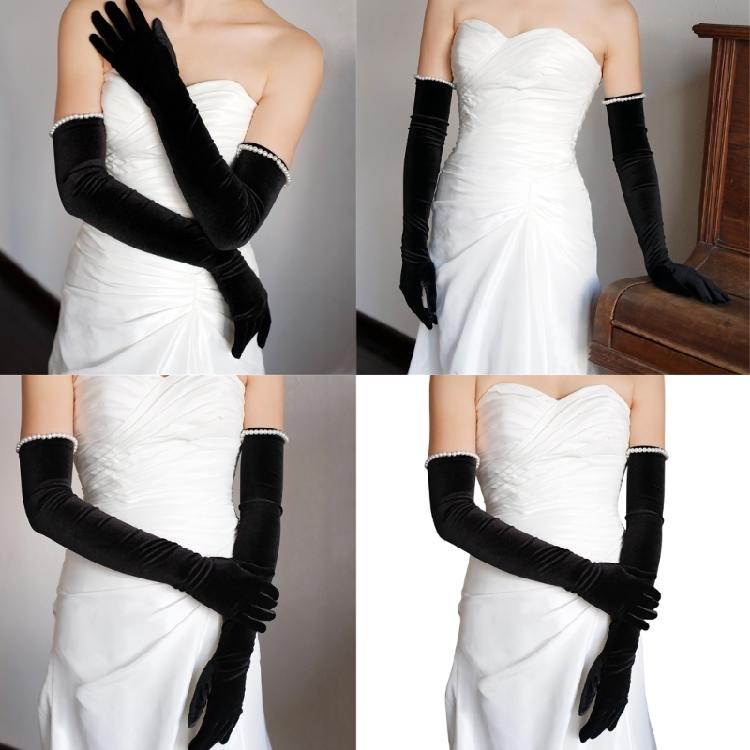 Elegant Black Velvet Bridal Gloves Long Length Soft Arm Gloves for Wedding Operas Theme Costume Event Gathering Wear