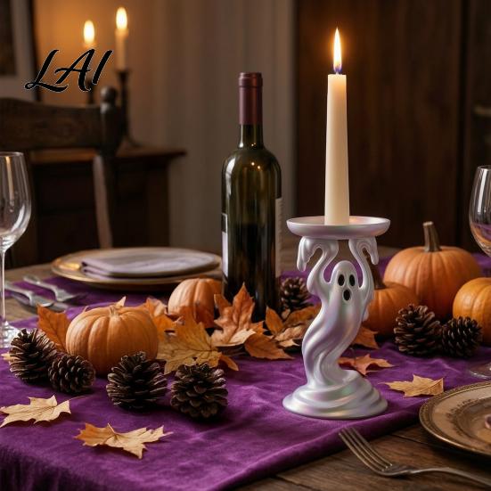 Dark Fairy Tale Style Decor Cute Ghost Candle Holder Iridescent Resin Spooky Pedestal for Tealight Stand Taper Candles Gothic Candlestick Home Table
