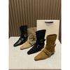 Square Head Suede Belt Buckle Short Boots Women's Thick Heel Wide Boots Western Boots Martin Boots