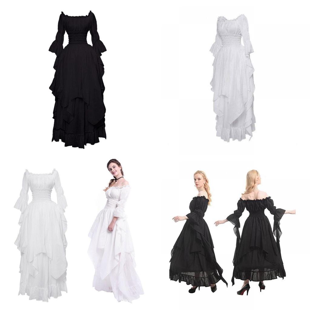 Premium Qita Medieval Halloween Cosplay Dress Polyester Renaissance Gown With Binding Waist Court Style Long Skirt Sizes S-xxl)