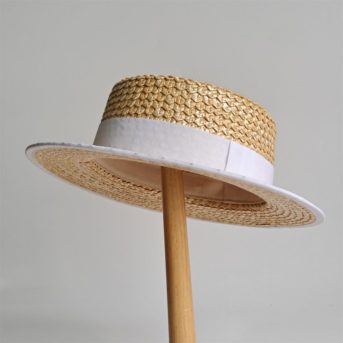 

New Black Trim Wide Brim Natural Straw Flat Hat Summer Sun Protection Hat Men s and Women s Outdoor Sun Beach Hat Fishing Hat 55-58CM