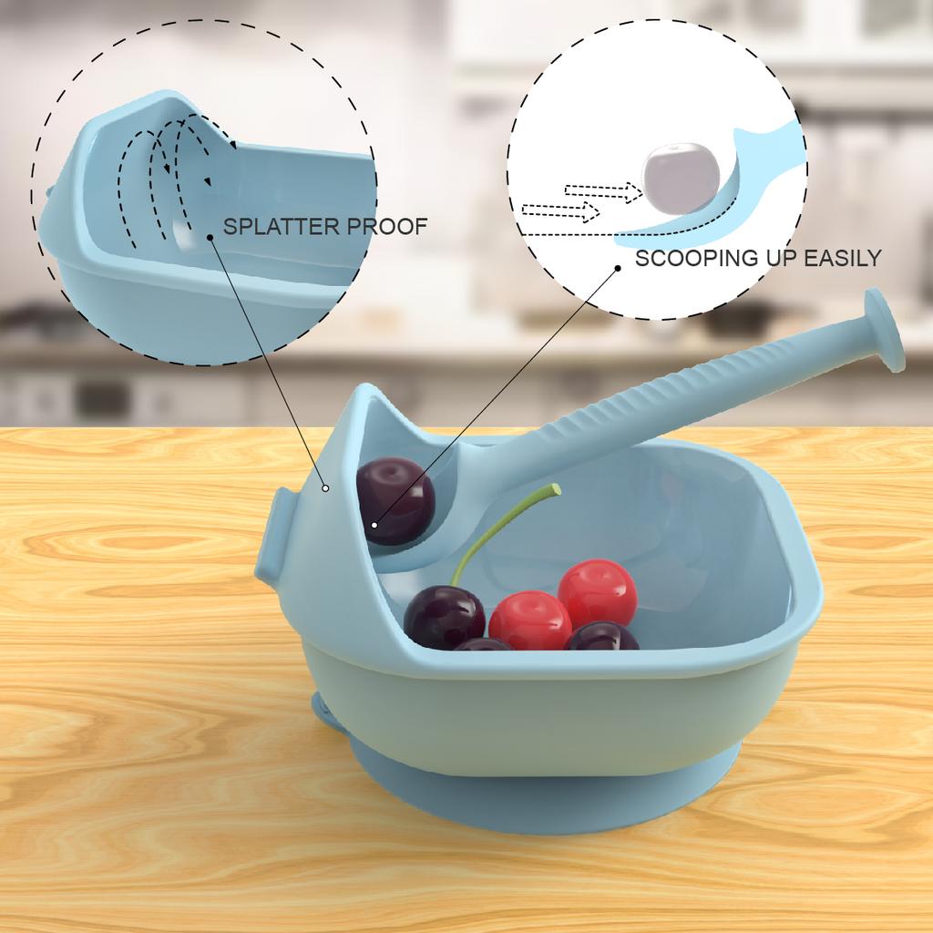 Non-Toxic Strong Waterproof Bpa Free Unbreakable Dinnerware Suction Silicone Baby Feeding Bowl With Spoon Training Food Set