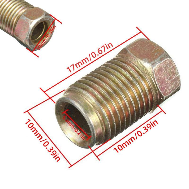 10Pcs M10 Brake Pipe M10x1.0 Threads Car Brake Line Fittings 17 X 10mm For 3/16" Steel Brake Line Tubing For Car SUV Motorcycles