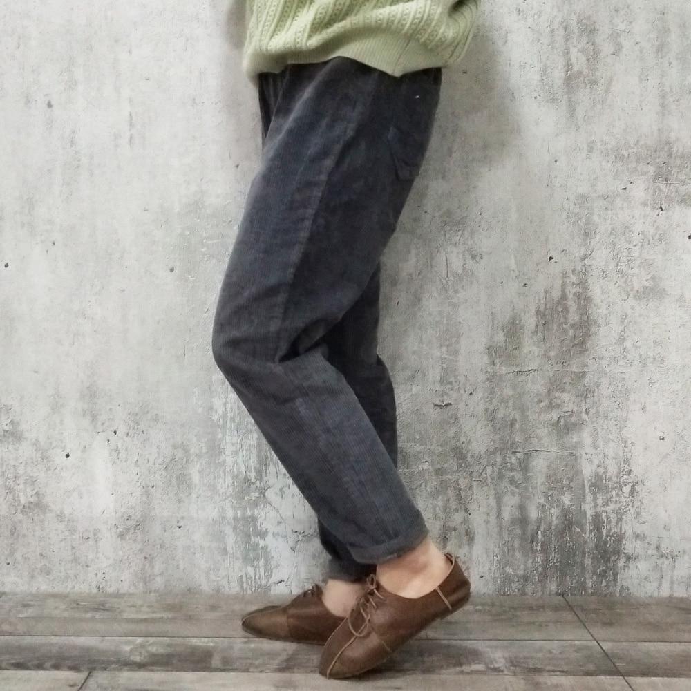 Corduroy Trousers for Women Elastic Waistband, Solid Color Trousers Autumn Spring Women Casual Trousers with Fabric Pockets