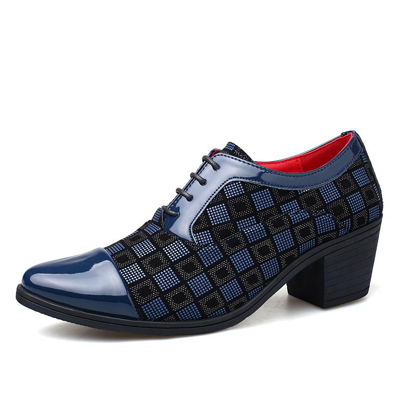 New Fashion Red Plaid Men's Dress Shoes Pointed Leather High Heel Shoes Men Height Increasing Wedding Shoes Men Zapatos Hombre