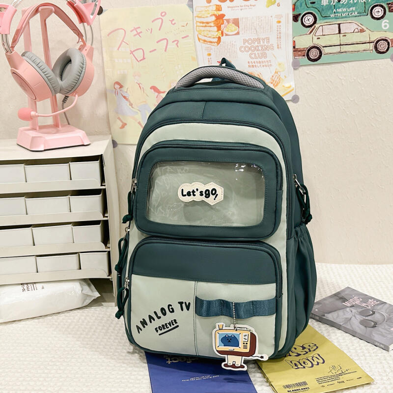 Color Block Backpack Large Capacity Student Schoolbag