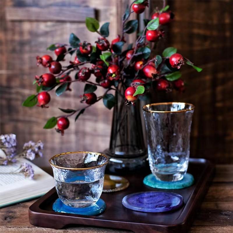 Natural Agate Stone Coaster Insulation Pad Jewelry Display Tray Flake Texture Transparent Multi-color Gemstone