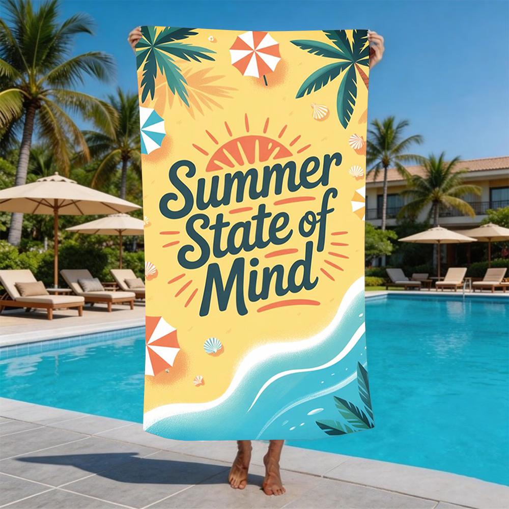 Hallo Sommer Cartoon Strand Element Druck Strandtuch Sandfest Pooltuch Sommer Schwimmen Outdoor Picknick Fitnessstudio Camping Reise Nutzung