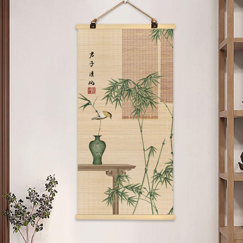 Chinese Bamboo Curtain Hanging Painting Bamboo Scroll Decorative Painting Hanging Paintings on The Entrance Wall Home Decoration
