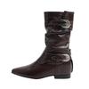Cowhide version brown pile boots women's western cowboy boots autumn new thick heel knight boots Martin boots