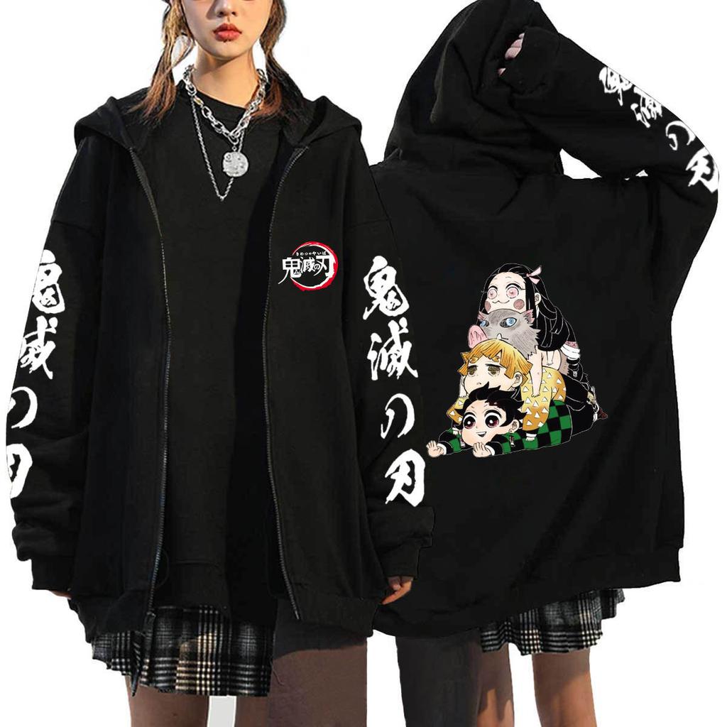 Japan Cartoon Comics Demon Slayer Printed Zip-Up Sweatshirt Unisex Fashion Hoodie/Jacket 0041
