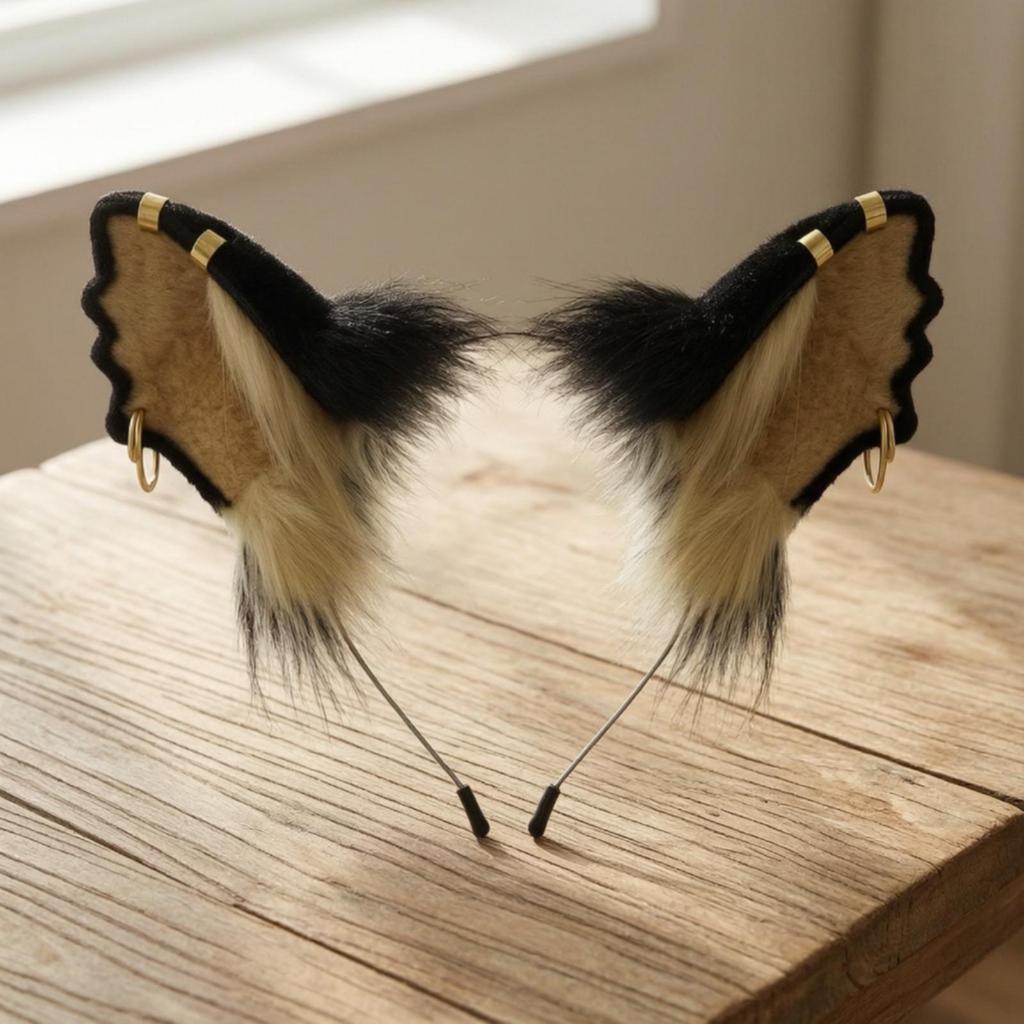 Furry Creature Ears Cosplay Headband Soft Ear with Golden
