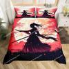 Fashion Japanese Samurai Bedding Set Full Size Cherry Blossoms Duvet Cover Red Sun Hokusai Comforter Fuji Mountain Quilt Cover