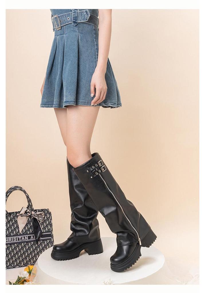 Women's Thick Sole Wide-Leg Over-the-Knee Boots - Autumn/Winter 2026 High-Top, Sweet & Cool Style.