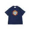 Smiley Cartoon Floral Logo Print Round Neck Short Sleeve T-Shirt Men Tops Blue DV0683-419