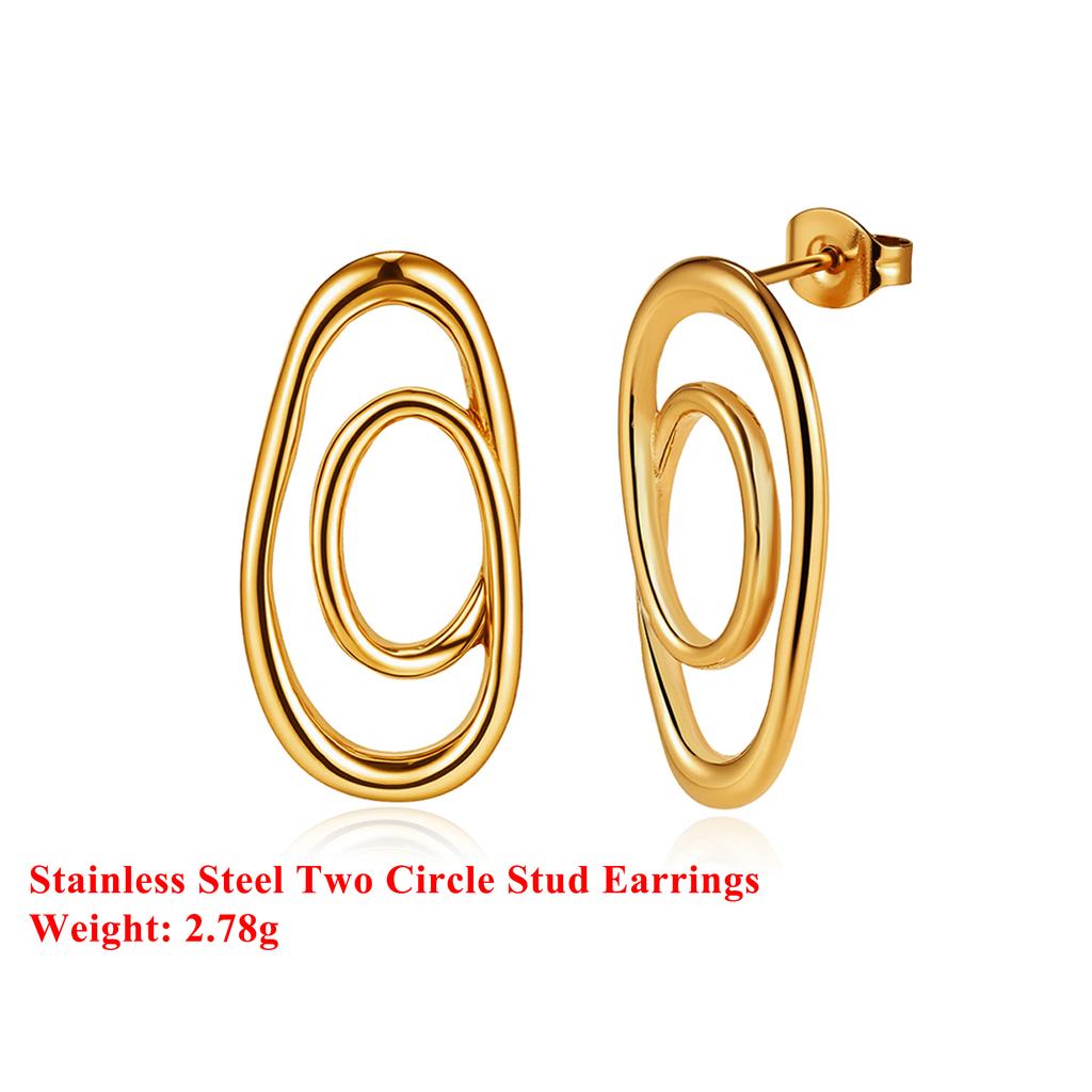 Effie Queen Stainless Steel 18k Gold Two Circle Hoop Earrings Simple Jewelry for Women Wedding Party Accessory for Ear STKE13