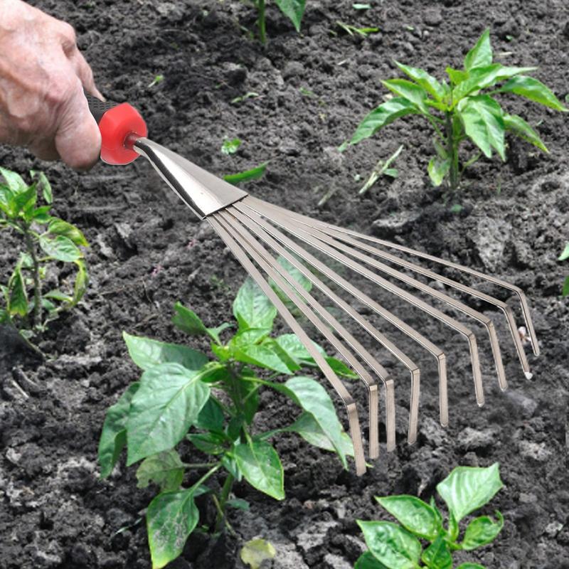 Hand Rake Small Garden Rake Hand Cultivator Tool Short Metal Soil Tiller Manual Weeding Gardening Tool For Planting Lawn Yard