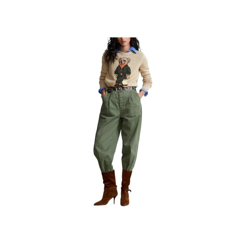 Polo Ralph Lauren SS22 Tegneserieprint Teddybjørn Dyremønster Rund hals Bomullsgenser Damegenser Brun WMPOSWENC020315