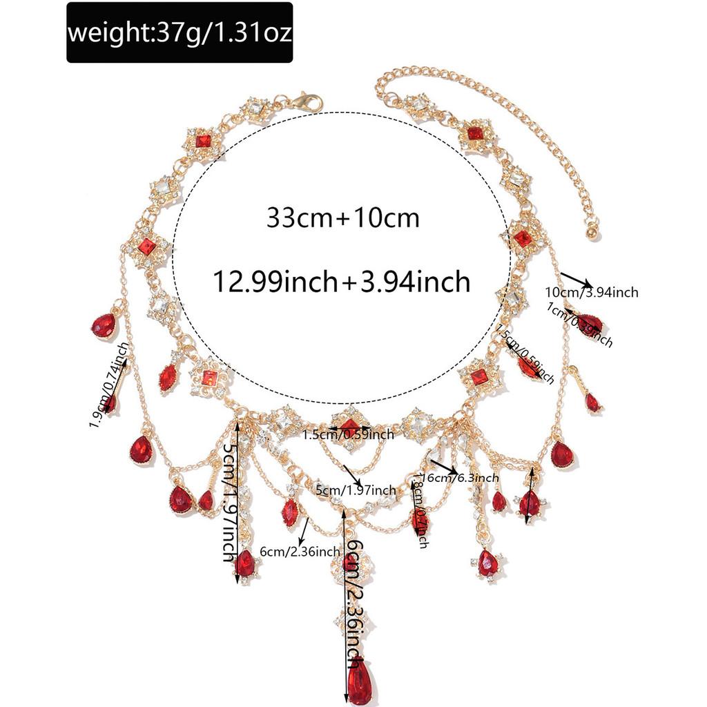 Gothic Necklace Geometric Red Gemstone Pendant With Multilayer Design For Women