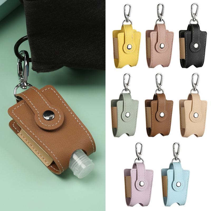 PU Leather Hand Sanitizer Holder with Metal Keychain Empty Refillable Bottle Perfect Small Gift for Friends