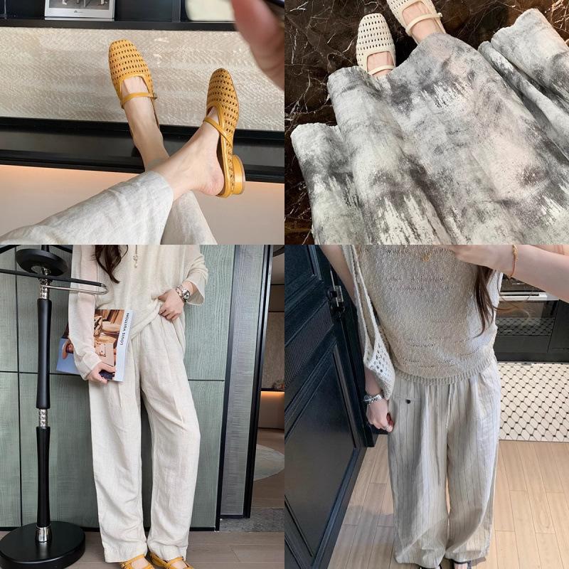 Baotou Slippers Women's Retro Woven Hollow Square Head Thick Heel Half Drag Empty Slippers