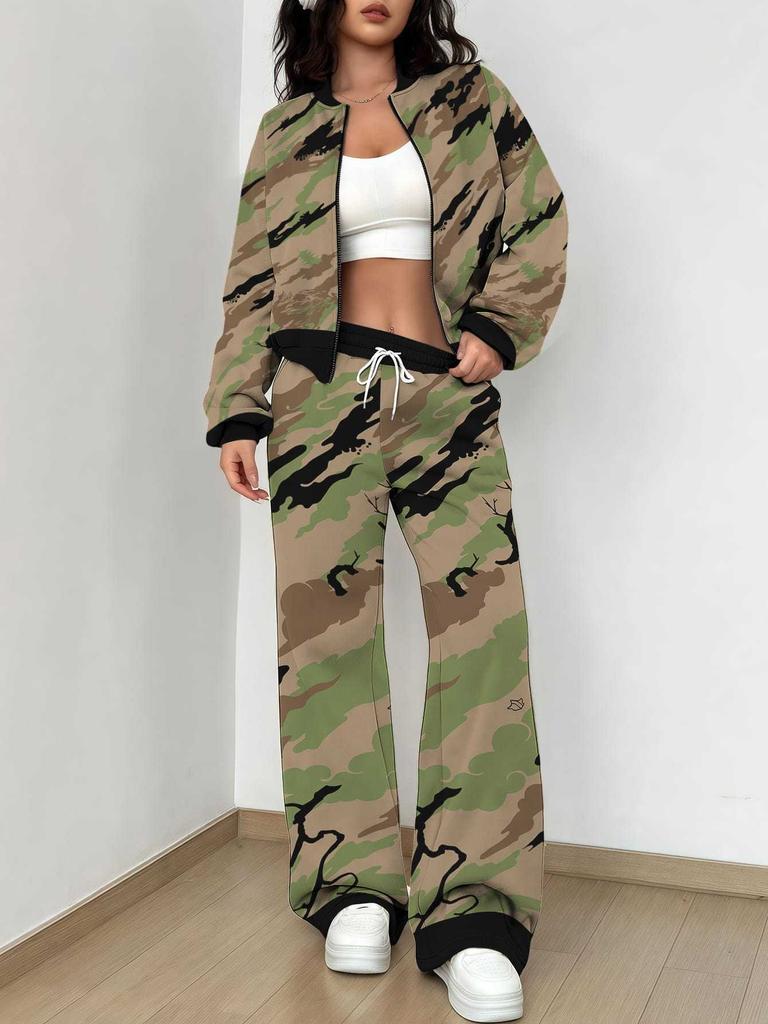 Camouflage Style Autumn And Winter New European And American Women'S Clothing Outdoor Fashion Suit Women