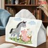 2D Flat 1pc, Tissue Box. Cute Animals Together Pattern Napkin Dispenser, Reusable, Daily Desktop Tissue Organizer, Suitable for Kitchen Living Room Be