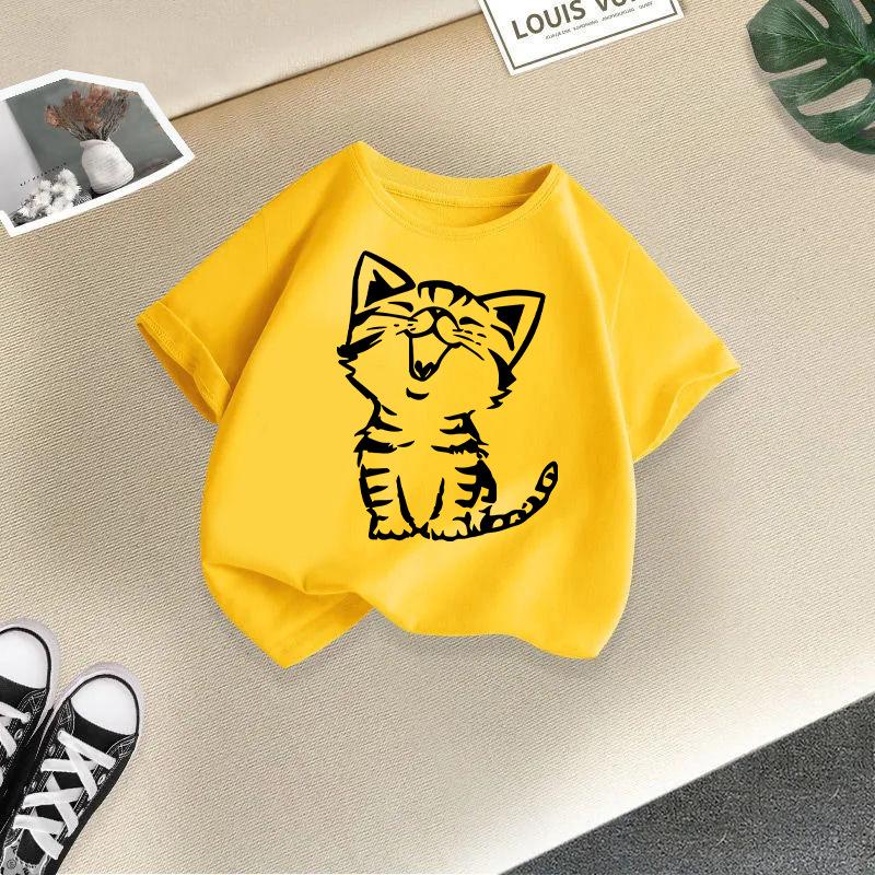 Girls' Cute Printed Loose Short Sleeve T-shirt - Summer Round Neck Top