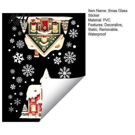 Holiday Gift for Home Christmas Cabin Static Glass Stickers, PVC Snow House Windows Decals Decorative Window Decor, Reusable Waterproof Seasonal Wall